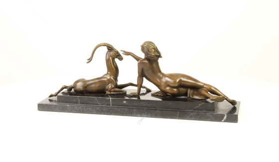 Image 1 of BRONZE STATUE OF AN AMAZON WITH ANTILOPE