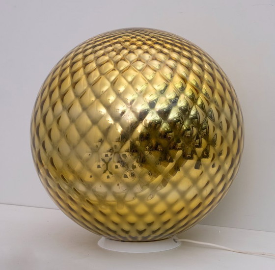 Image 1 of Lampe de table "Diamont Sphere" en verre de Murano doré, Italie, moderne du Mid Century, années 1970