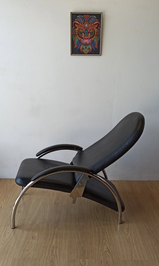 Image 1 of Fauteuil en cuir chromé, chaise longue des années 1970.