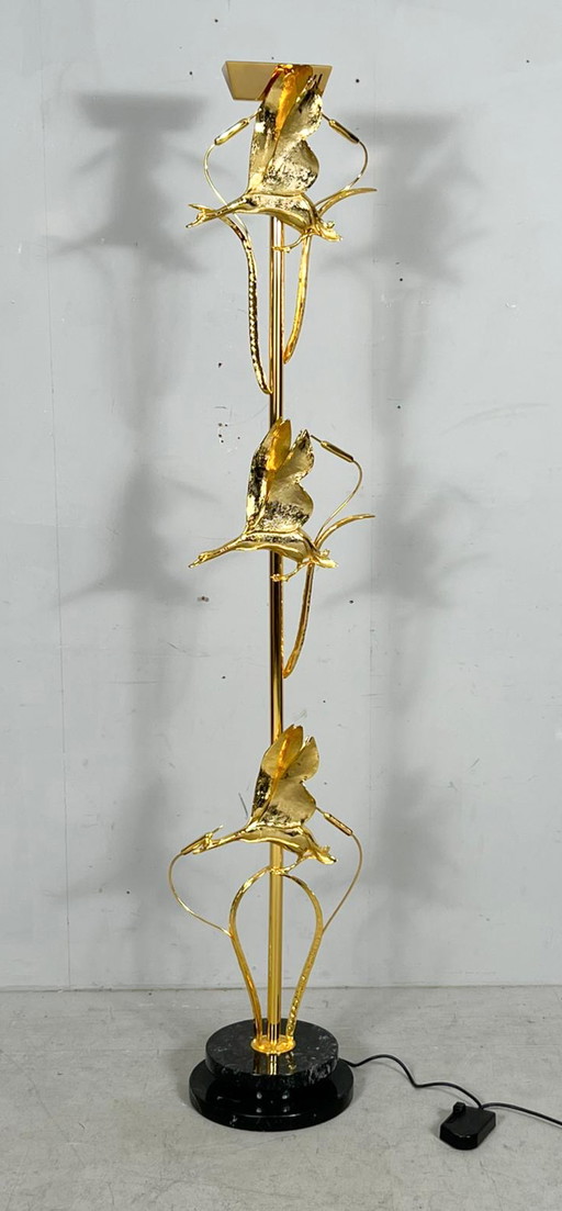 Hollywood Regency floor lamp/floor lamp with bird figures by Lanciotto Galeotti, L'Originale, Italy, 1980s