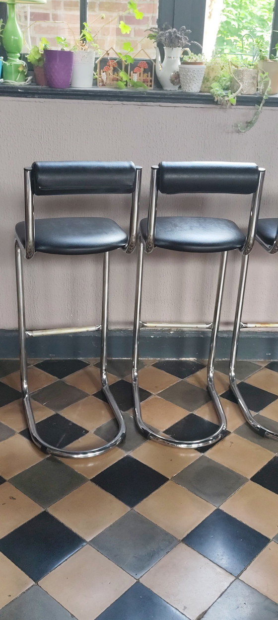 Image 1 of Set of 4 vintage bar stools, 1980