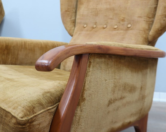 Image 1 of 1950s Camea Italian reclining armchairs dralon velvet, set of 2