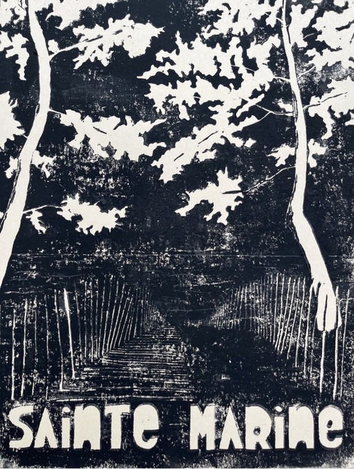 Linocut Numero 1. Black ink on 250g tinted paper. Format 40x30cm