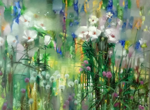 Original Oil Painting Abstract Expressionism Flowers Nature Breeze – schilderijen tekeningen, Canvas