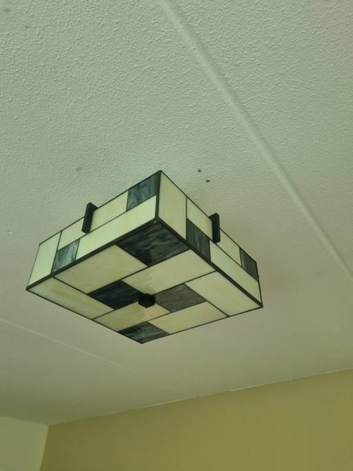Tiffany Plafonnière Mondriaan – plafondlampen, Glass, Metal (photo 2 of 4)