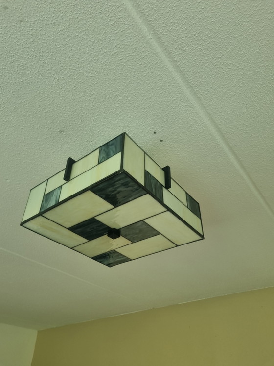 Tiffany Plafonnière Mondriaan – Plafondlampen, Glass, Metal (photo 2 of 4)