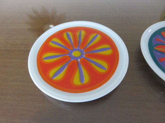 Image 1 of Serie van 6 keramische onderzetters, Pop, Vintage jaren 70, "Waechtersbach Western Germany".