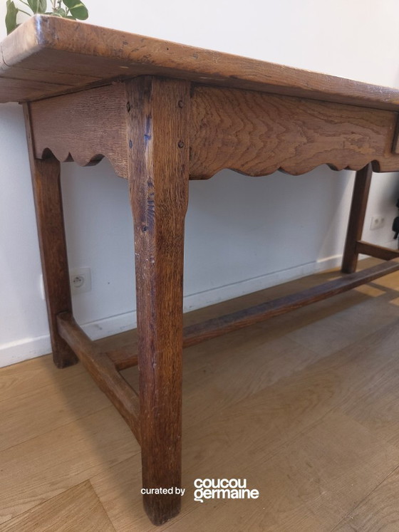 Image 1 of Table à manger chêne massif, artisanat belge (ca. 1980)