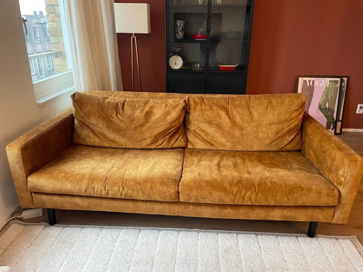 Canapé 3 places en velours jaune ocre