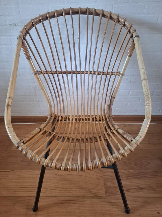 Sedia vintage a fusi in rattan e bambù, Sedie e poltrone, Metallo, Nero (foto 5 di 5)