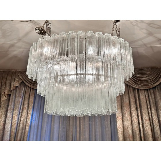 Image 1 of Lampadario moderno ovale in vetro di Murano trasparente Tronchi
