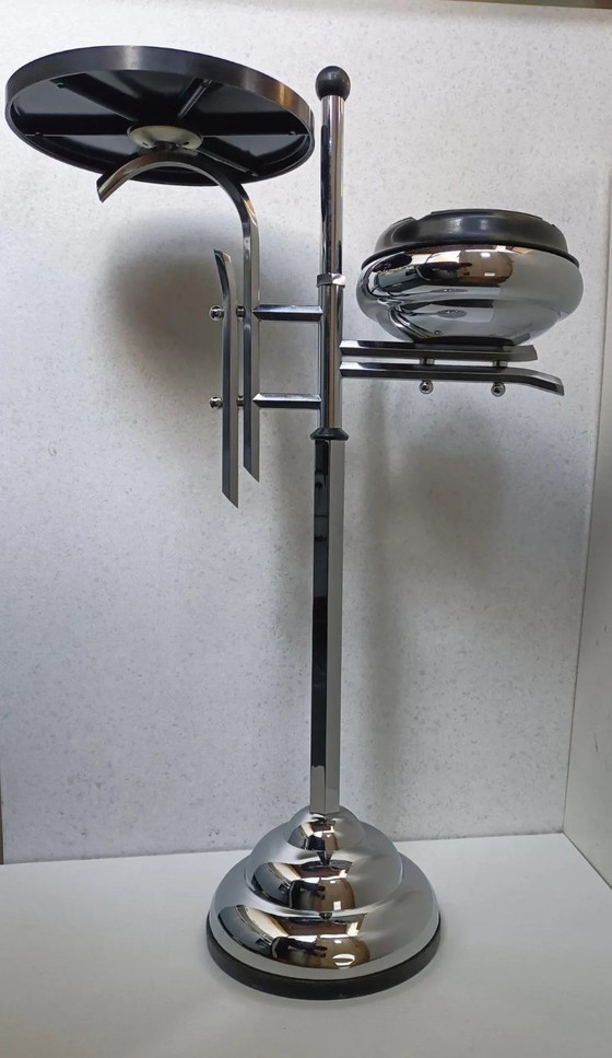 Image 1 of Art Déco standing ashtray by DeMeyere, 1930s - side table / smoking table made of chrome and Bakelite.