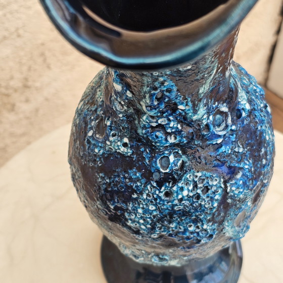Image 1 of Large vintage vase in deep blue lava glaze - 38 cm, handmade