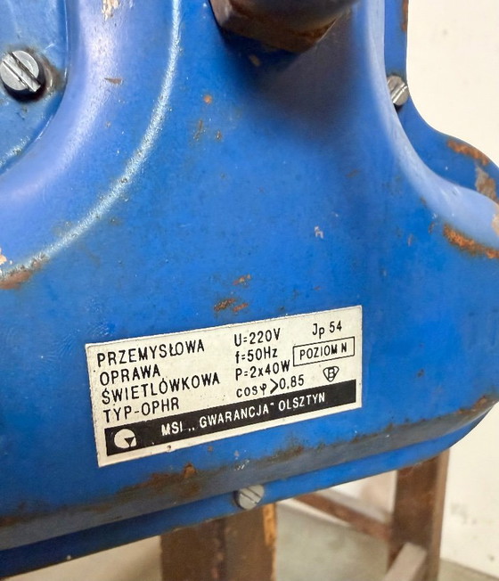 Image 1 of Blauwe industriële hanglamp, jaren 70