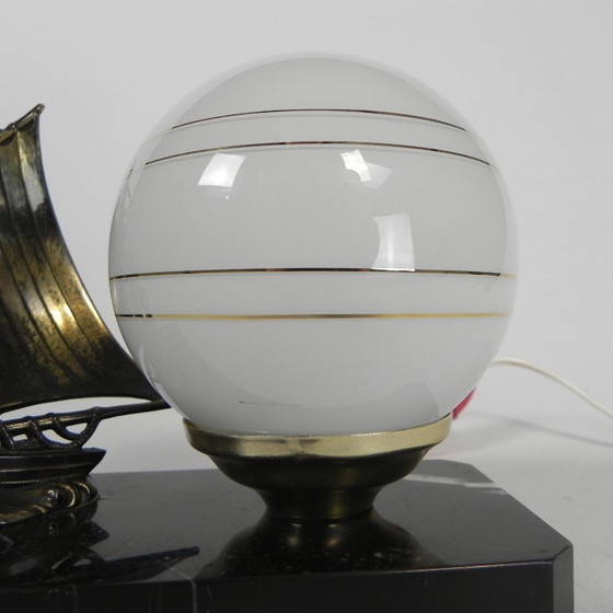 Art Deco desk lamp with sailboat and globe on marble base, 1930s – Table lamps, Metal, Vintage (photo 10 of 15)