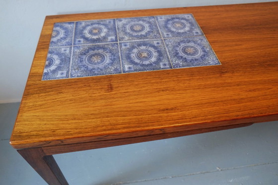Image 1 of Rosewood Coffee Table with Blue Ceramic Tiles, Denmark, 1960s