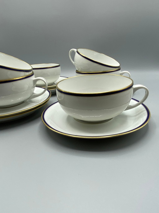 6 Limoges porcelain tea cups and 6 saucers, cobalt and gold – decoratieve objecten, Mid Century Modern (photo 2 of 3)