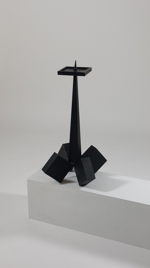 Sehr schwerer brutalistischer mid century Stahl Kerzenständer 