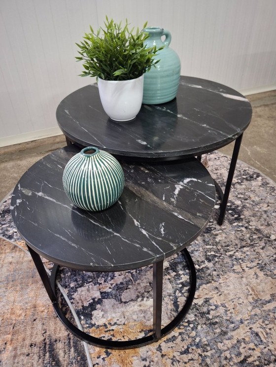 Image 1 of Salontafelset van marmer en metaal, zware uitvoering