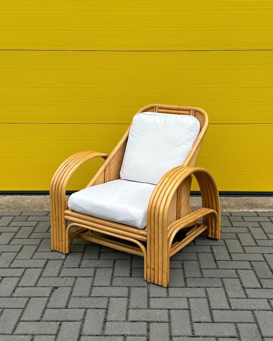 Vintage Italian Rattan Bamboo Lounge Armchair, 70s, Beige (photo 3 of 14)