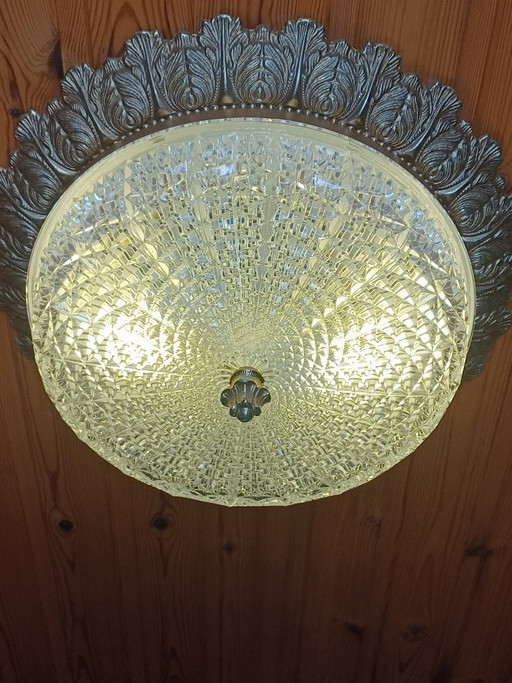Lámpara de techo grande de cristal vintage de 40 cm – Estilo Hollywood Regency (Bronce/Latón)