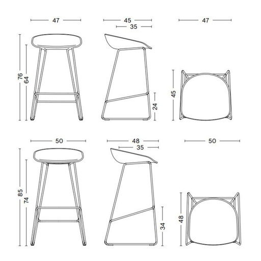 Hay AAS 38 High Bar Stool White Steel Base 75cm.