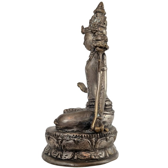 Ancienne Statue en Bronze Javanaise – Padmapani Avalokiteshvara – Porteur de Lotus – 20 cm – Sculptures (photo 7 of 10)