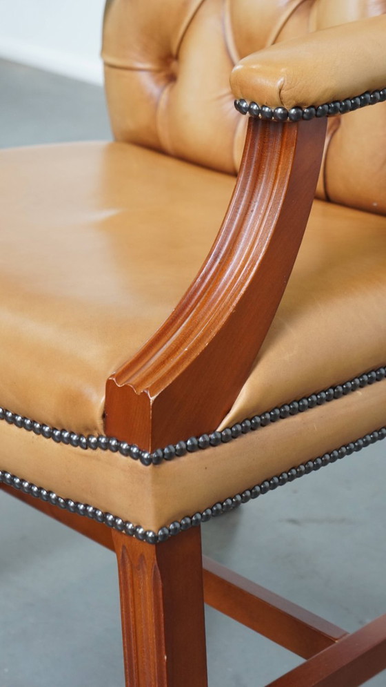 Image 1 of Chaise de salle à manger/chaise d'appoint en cuir de bœuf de style anglais, couleur cognac clair