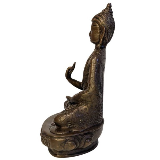 Antiek Bronzen Boeddhabeeld in Vitarka Mudra – 121 – Beeldhouwkunst (photo 7 of 9)