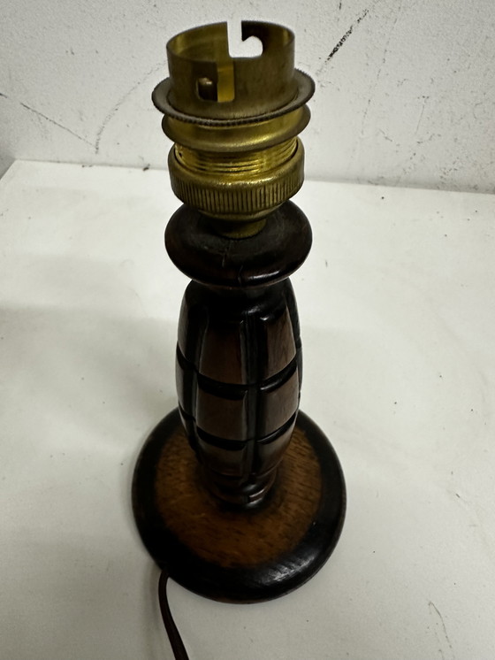 Image 1 of Vintage Carved Wood Lamp Stand Attributed To Charles Dudouyt H 20 Cm