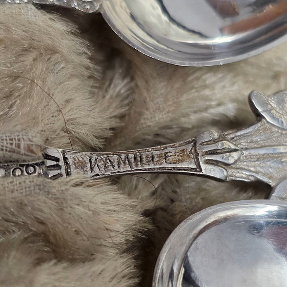 Image 1 of Hollandse zilveren theelepels in cassette, 1e helft 20e eeuw