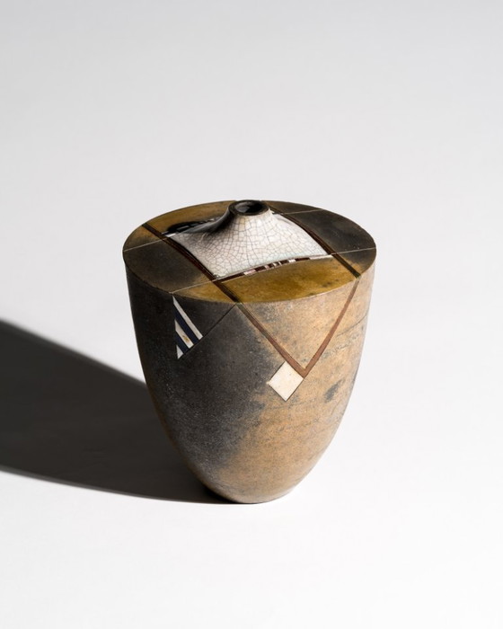 Image 1 of Hans-Peter Mader Sculptural Raku Lidded Studio Vase Germany, 1991 Studiokeramik