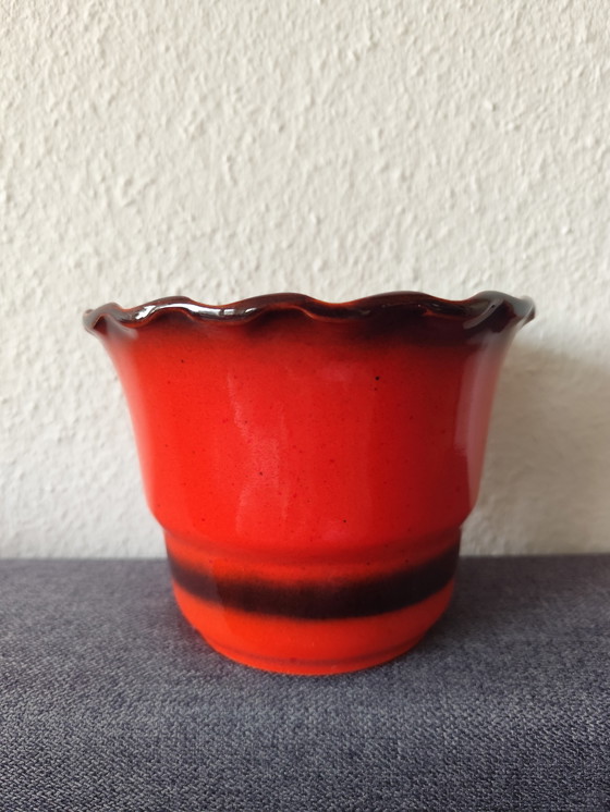 Image 1 of 🧡 Vintage flowerpot from the 70s/80s | Orange-brown | Ceramic West German style | approx. 14 cm