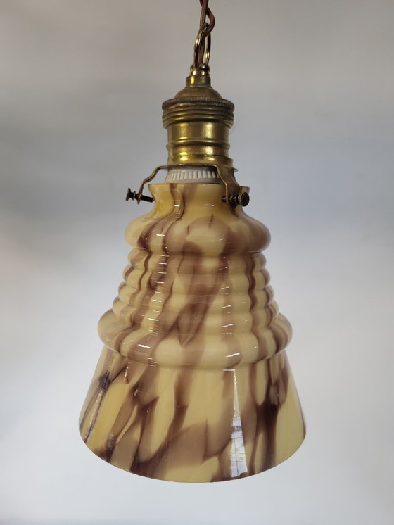 Image 1 of Art deco Opalglaslampe gerippt, Verreries de Scailmont, Henri Heemskerk, Belgien