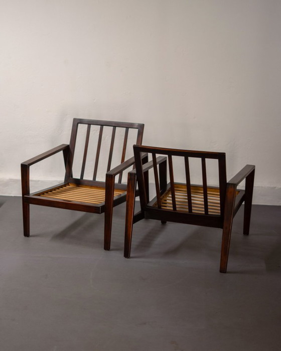 Image 1 of Coppia di poltrone Antimott di Wilhelm Knoll in noce e tartan