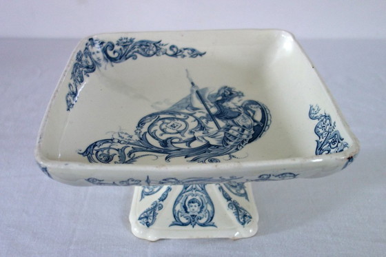 Image 1 of Large Renaissance-style ironstone compote dish from Clairefontaine, 19th century.