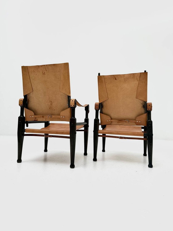 Image 1 of Set de 2 Fauteuils Safari en cuir et chêne de Wilhelm Kienzle pour Wohnbedarf, 1950Ern Jahre