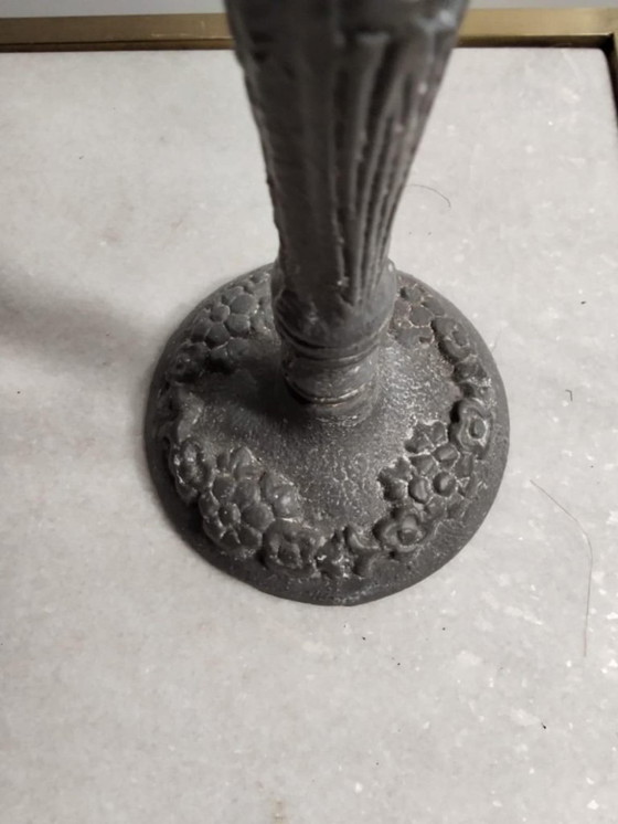 Image 1 of Lámpara de araña de cinco velas de estilo gustaviano en bronce gris patinado