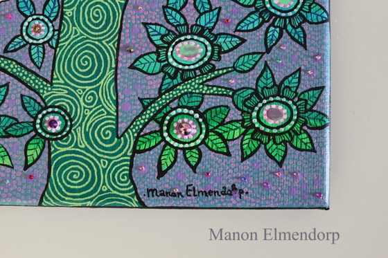 Image 1 of Peinture originale peinte à la main : Chats blancs dans un arbre