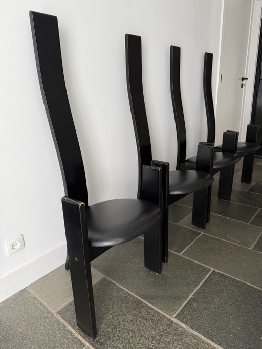 Set di 4 sedie da pranzo Golem di Vico Magistretti per Poggi – eetkamerstoelen, Leather, Wood