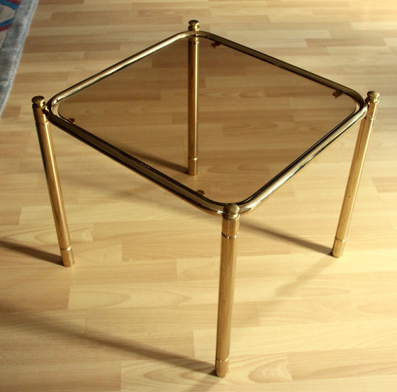 Image 1 of Space Age side table brass with smoked glass top - Vintage