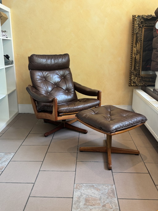 Vintage Lounge Chair SöDa, teak wood and leather with ottoman