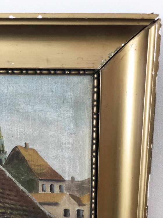 Image 1 of Grande peinture à l'huile originale d'époque représentant un cottage à la campagne, vers 1923