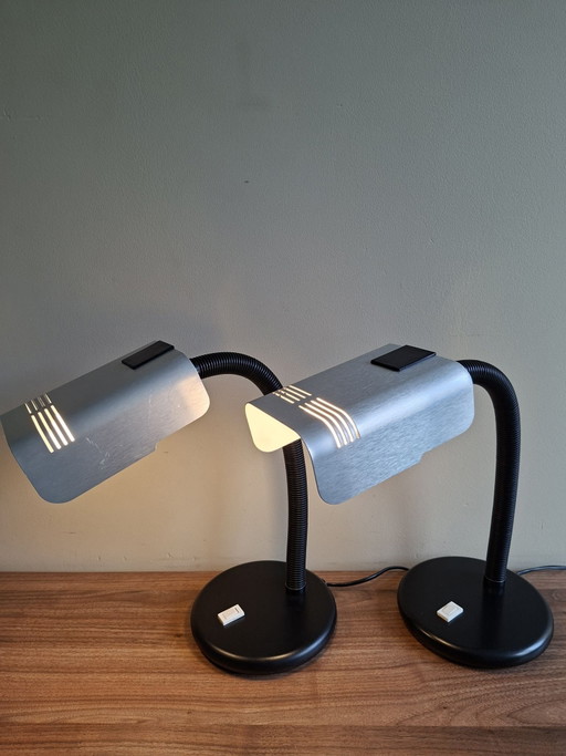 Vintage Italian design: Set of 2 Targetti Sankey gooseneck Table lamps