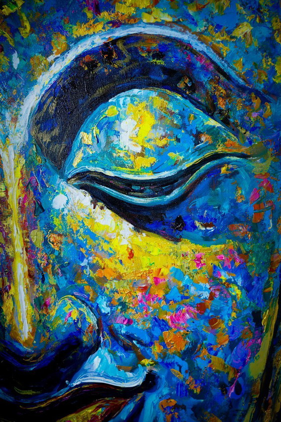 Image 1 of Unique hand-painted Buddha painting “Ocean of Calm” – Seksak Jaichumchen – 100×120 cm