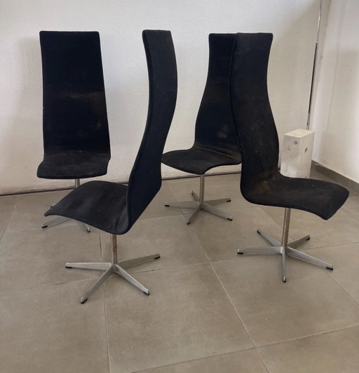 4 Vintage "Oxford High Back" stoelen model 3172 – Ontwerp Arne Jacobsen (Fritz Hansen) – draaistoelen, Metal, Textile