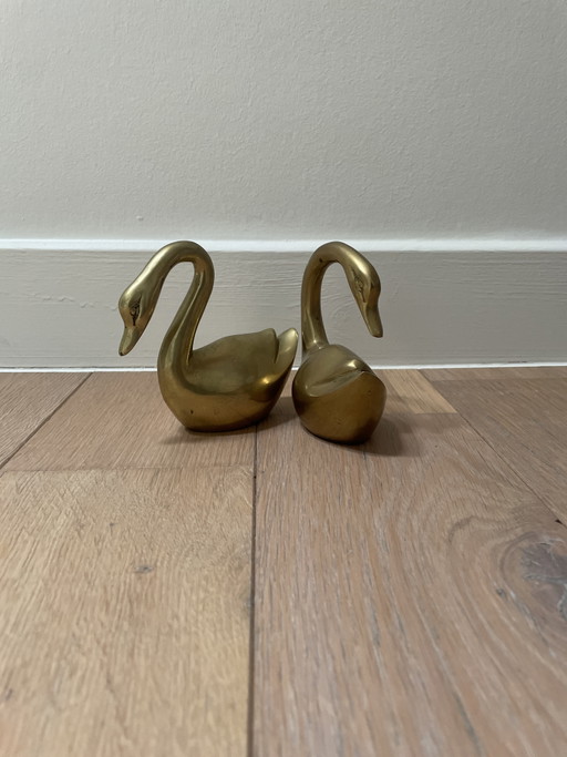 Cygnes en laiton vintage (lot de 2) – Corée, milieu du XXe siècle – decoratieve objecten, Brass