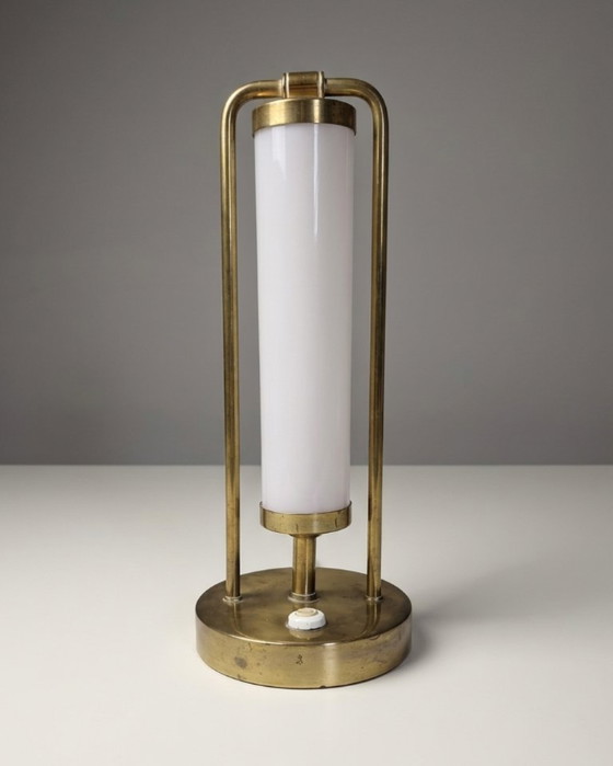 Image 1 of Bauhaus-Tischleuchte, Messing & Opalglas, 1930er Jahre, Tschechische Republik