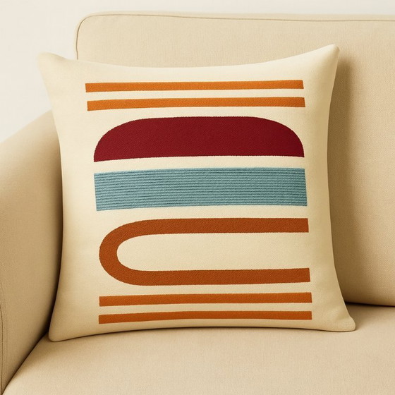 Image 1 of Handmade Egyptian Wool Pillow Cover - 40x40 cm - Modern Design with Zipper - Multicolor