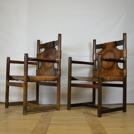 Image 1 of 2x Chaises de salle à manger en cuir vintage 1970